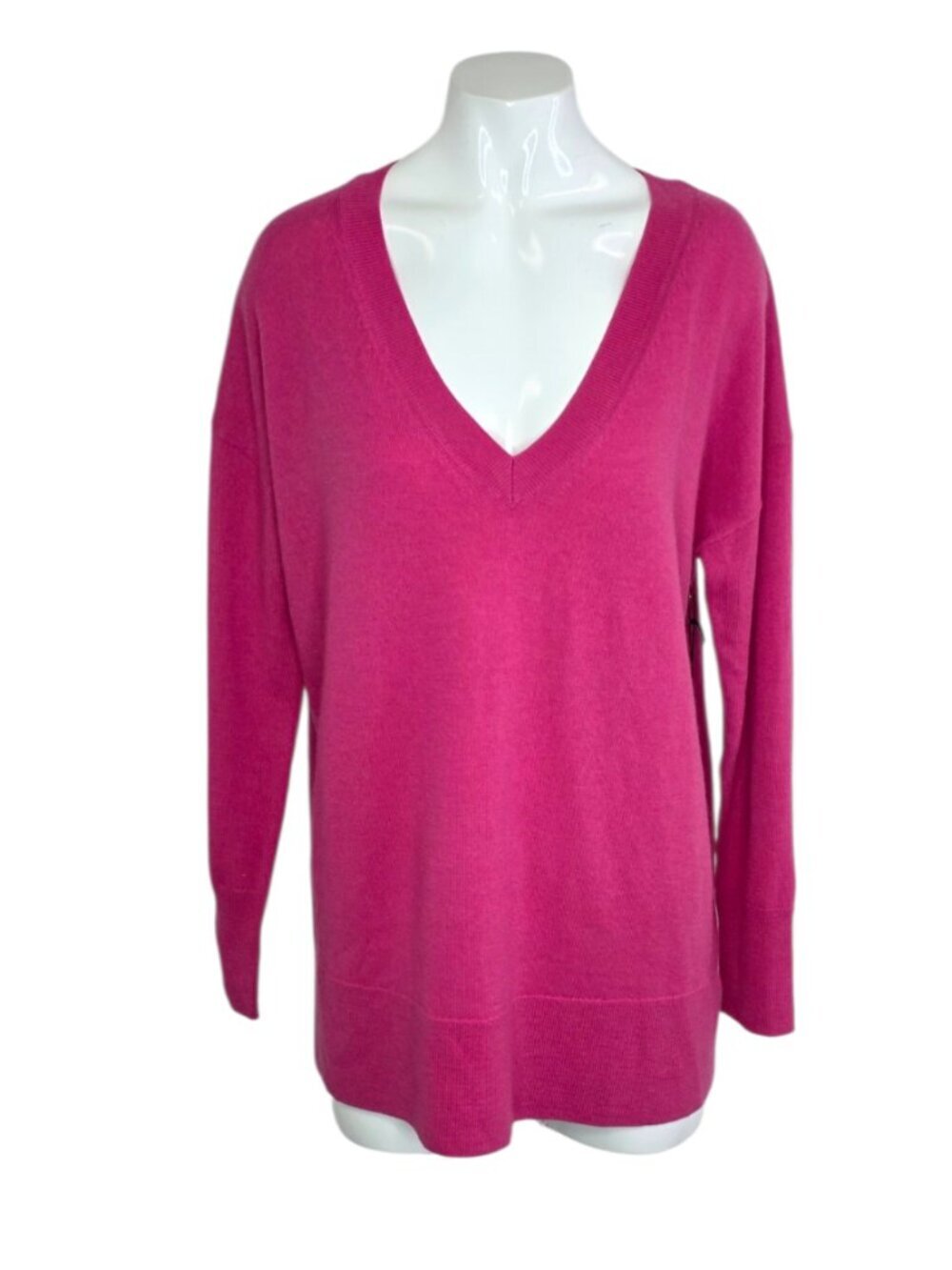 Tahari 100% Merino Wool V-Neck Long Sleeve Shirt, Pink, Womens Small, Knit, NWT
